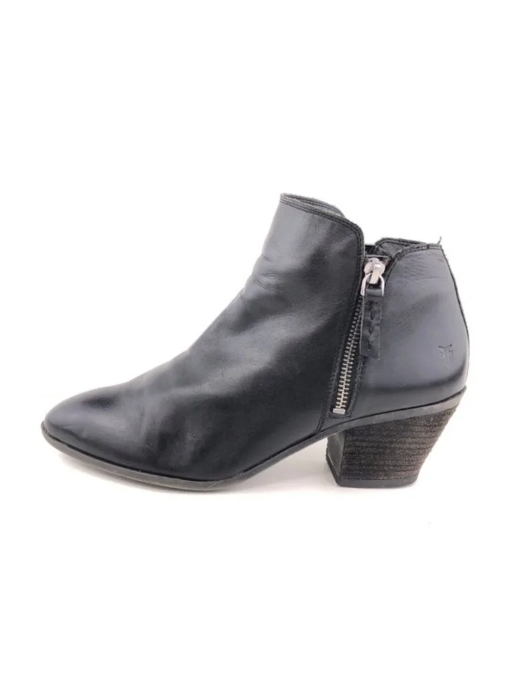 Frye Judith Black Leather Zip Ankle Boots 9.5 M